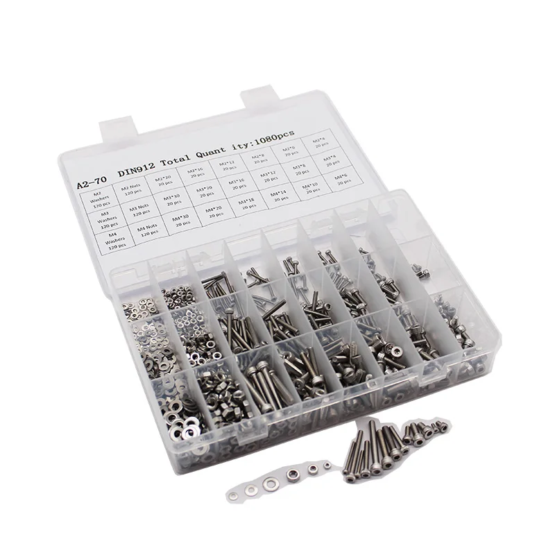 

1080pcs M2 M3 M4 Hex Socket Cap Head Screws Allen Bolts Kit With Nuts And Washers