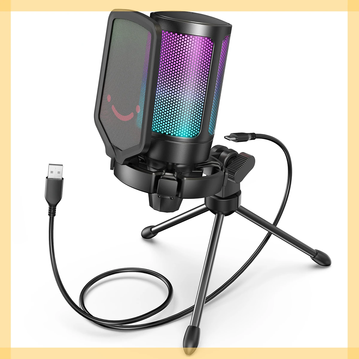 

USB конденсаторный игровой микрофон, для ПК PS4 PS5 MAC с поп-фильтром, Противоударное Крепление и контроль усиления для подкастов