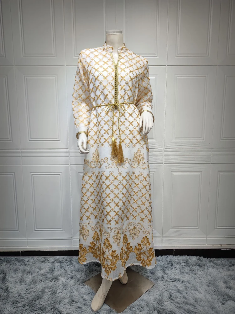 Eid Muslim Women Abaya Morocco Party Dress Caftan Ramadan Prayer Abayas Lace-up Gowns Dubai Arabic Kimono Robe Outwear 2023