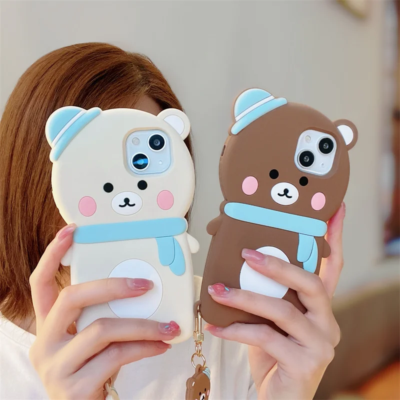 

Cartoon Animal Bear Cute 3D Case For iphone 13 12 11 Pro XS Max XR X SE20 6S 7 8 Plus Soft silicone bubble Phone Cover kids gift