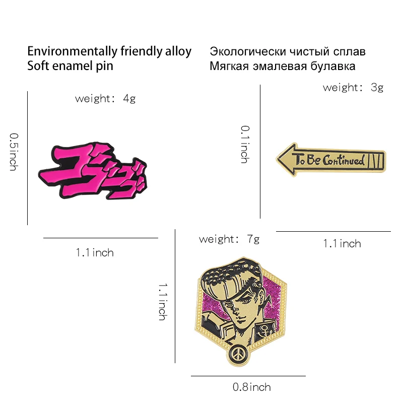 JOJO Higashikata Josuke Enamel Pins Anime Mimetic Word Ending Brooches Badge Jacket Backpack Accessories Gift Friends Jewelry images - 6