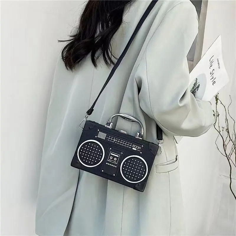 Ladies Cute Handbag Shoulder Bag Messenger Bag Rock Crossbody Bag 2022 New Personality Retro Radio Shape Bag