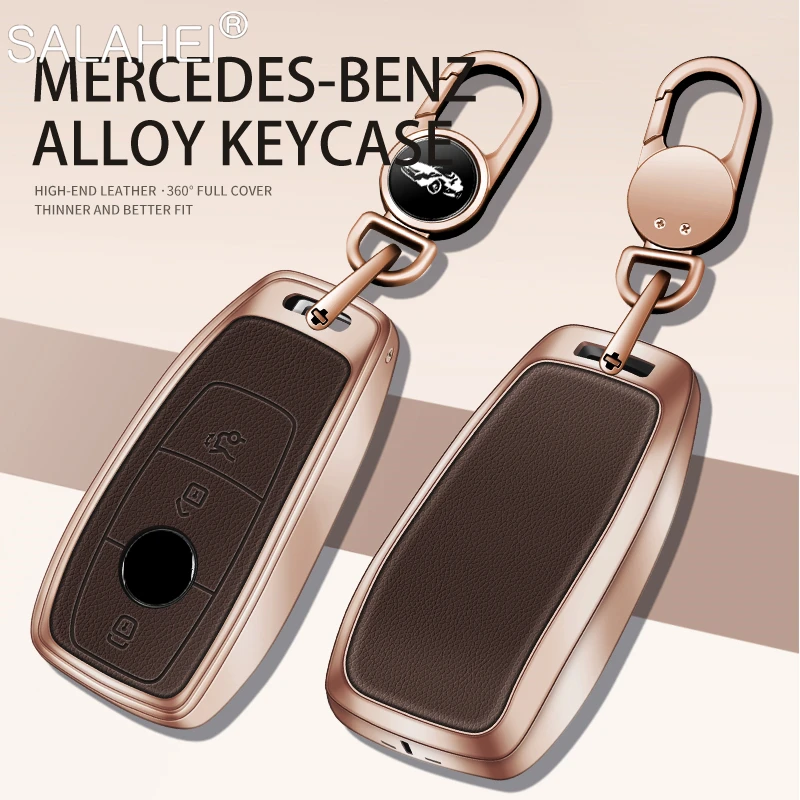 

Metal Leather Car Remote Key Case Cover Shell Fob For Mercedes Benz E Class W213 E200 E260 E300 E320 Keychain Auto Accessories