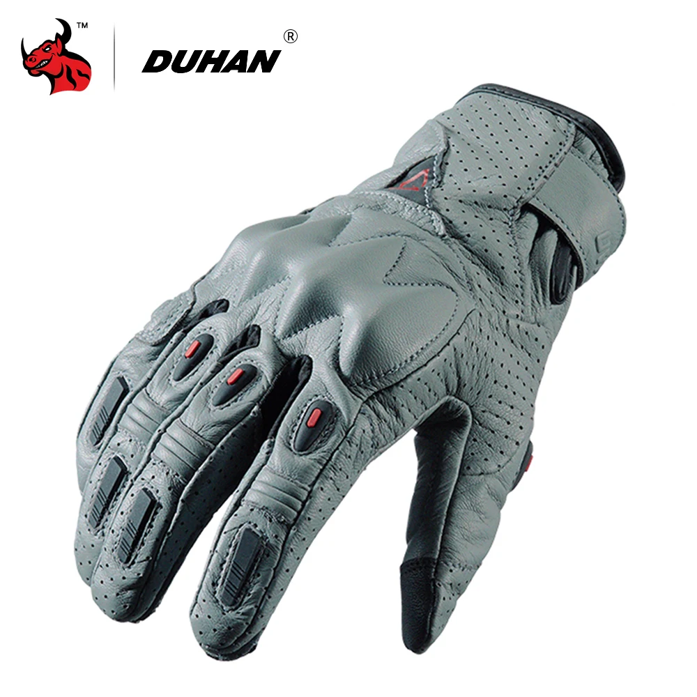 DUHAN Leather Retro Four Seasons Motorcycle Gloves Breathable Wear-resistant Motorcycle Cycling Protection Gloves Touch Screen