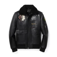 2023 New Sheepskin Leather Jacket Thickened A2 Pilot Winter Jacket Black Men's Indian Embroidered Leather Coatpilot jacket