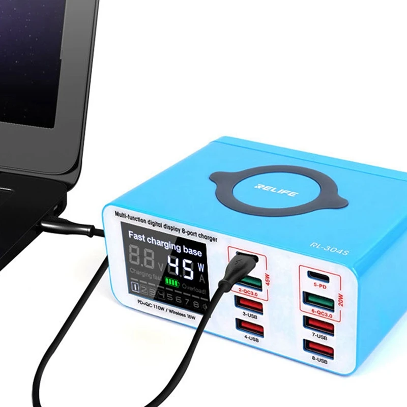 RELIFE RL-304S Smart 8 + 1 порта USB-зарядное устройство с цифровым дисплеем для зарядки всех