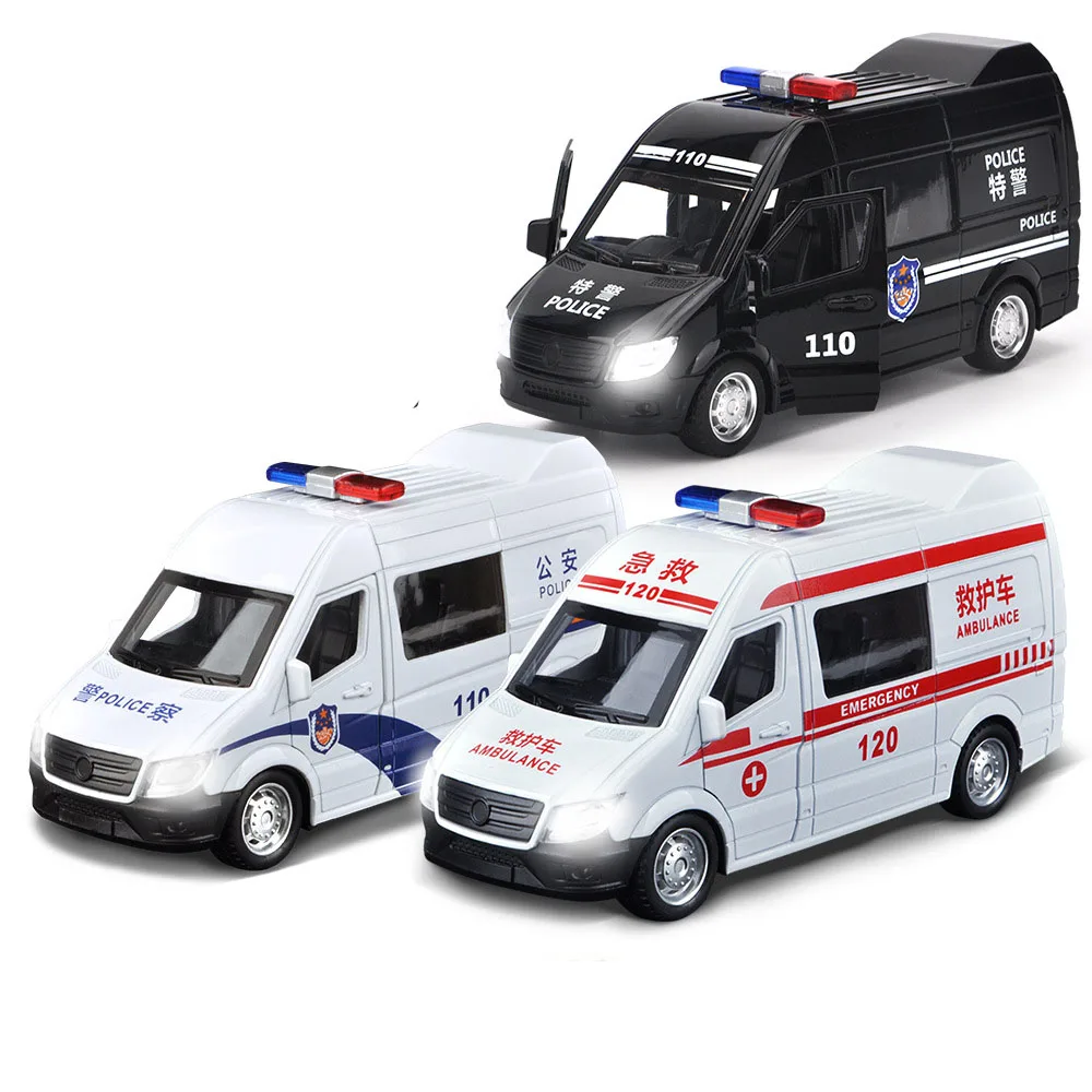 1/32 Alloy Ambulance Police Diecasts & Toy Vehicles Car Model Fire Truck Metal Pull Back Sound & Light Car For Children Toys