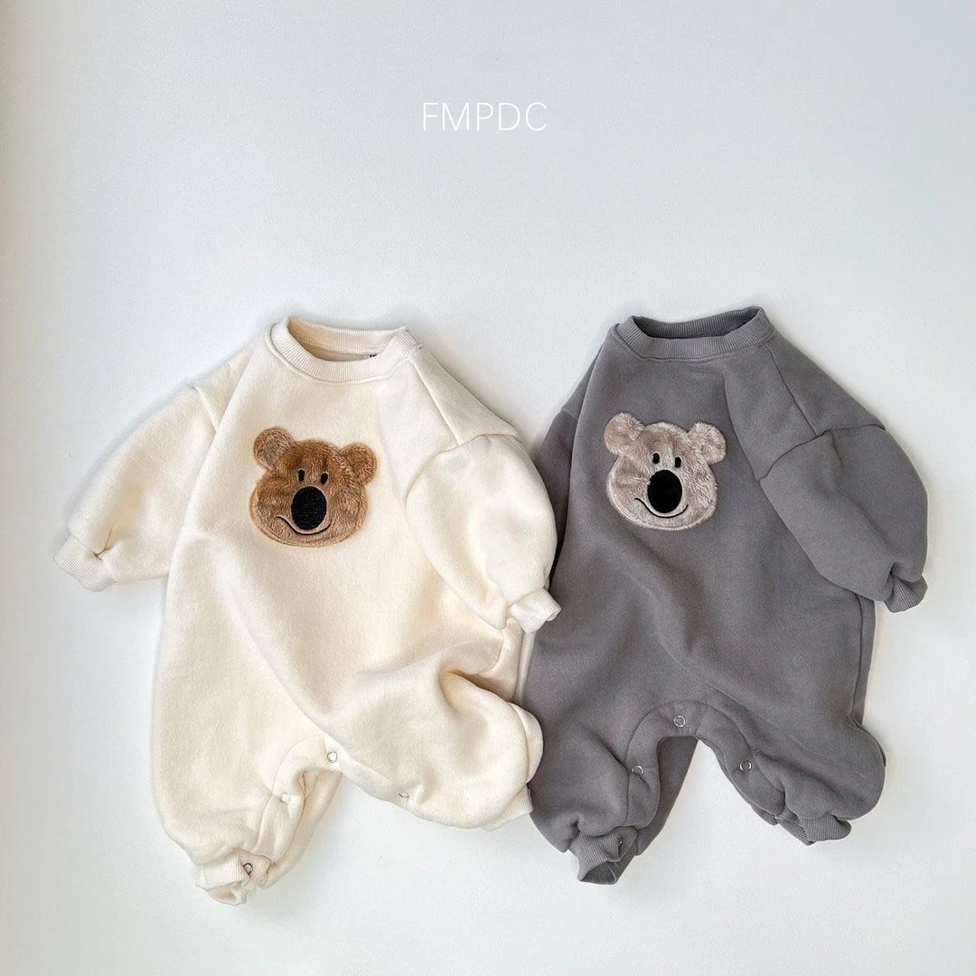 

2022 Spring Newborn Baby Romper Cute Plush Bear Print Long sleeved Baby Boy Ribbing Romper Costume Girl Clothes Overall Jumpsuit