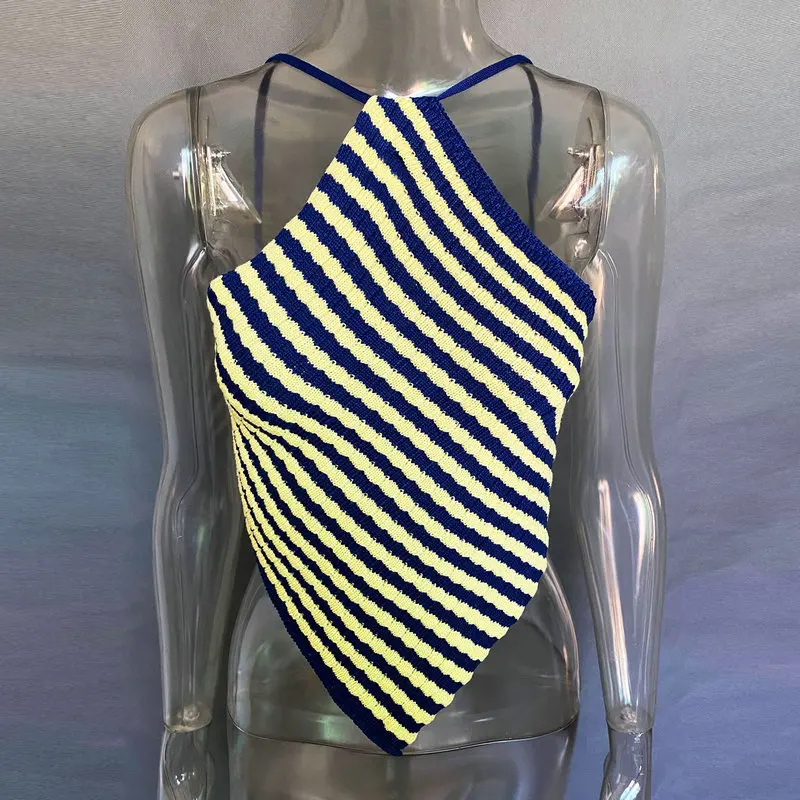 

Streetwear Striped Backless Crop Top Women Cropped Feminino 2022 Summer Fashion Knitted Tank Top Sleeveless Sexy Camis Y2K