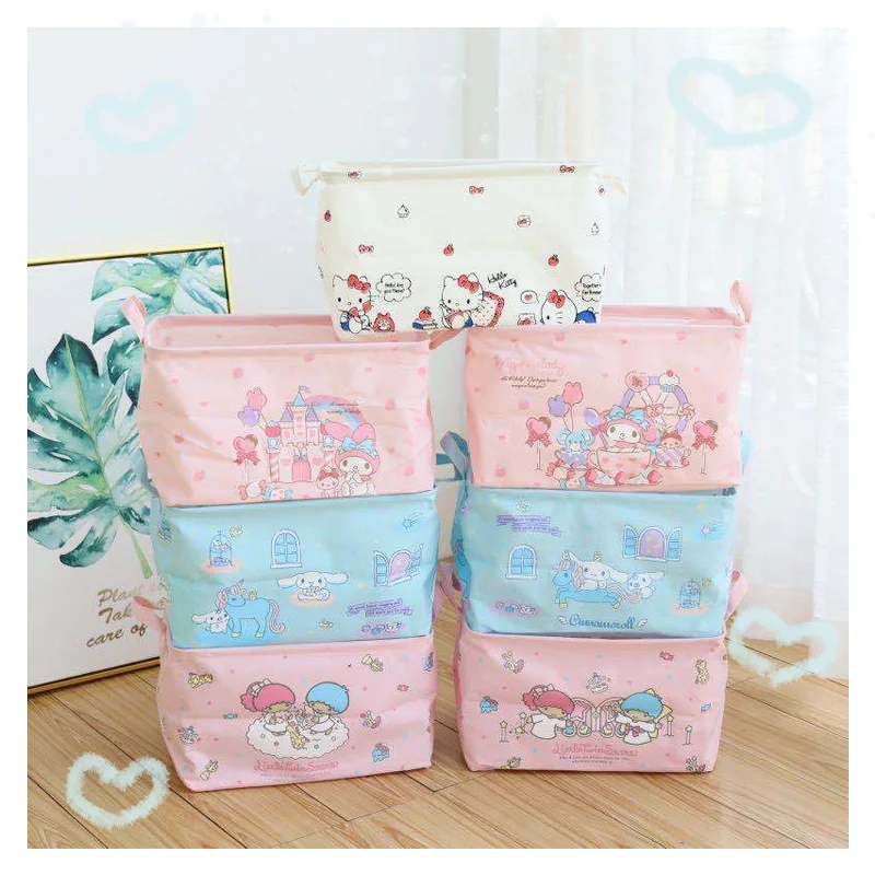 

Cartoon My Melody Cinnamoroll KT Cat Large-capacity Canvas Portable Storage Basket Kawaii Dirty Laundry Basket Sundries Basket