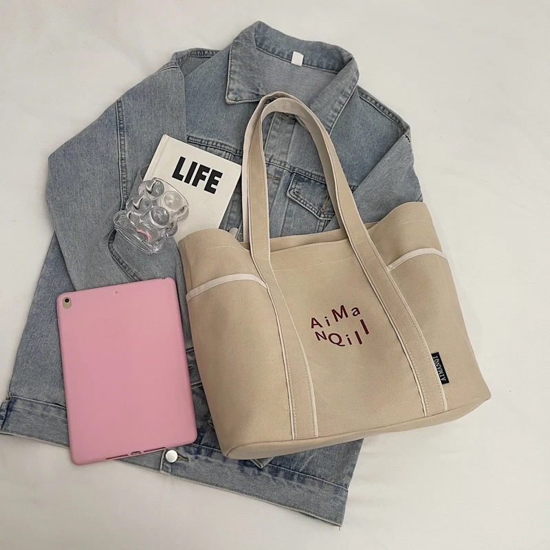 MUDUO 2024 студенческая холщовая сумка женская через плечо с несколькими карманами