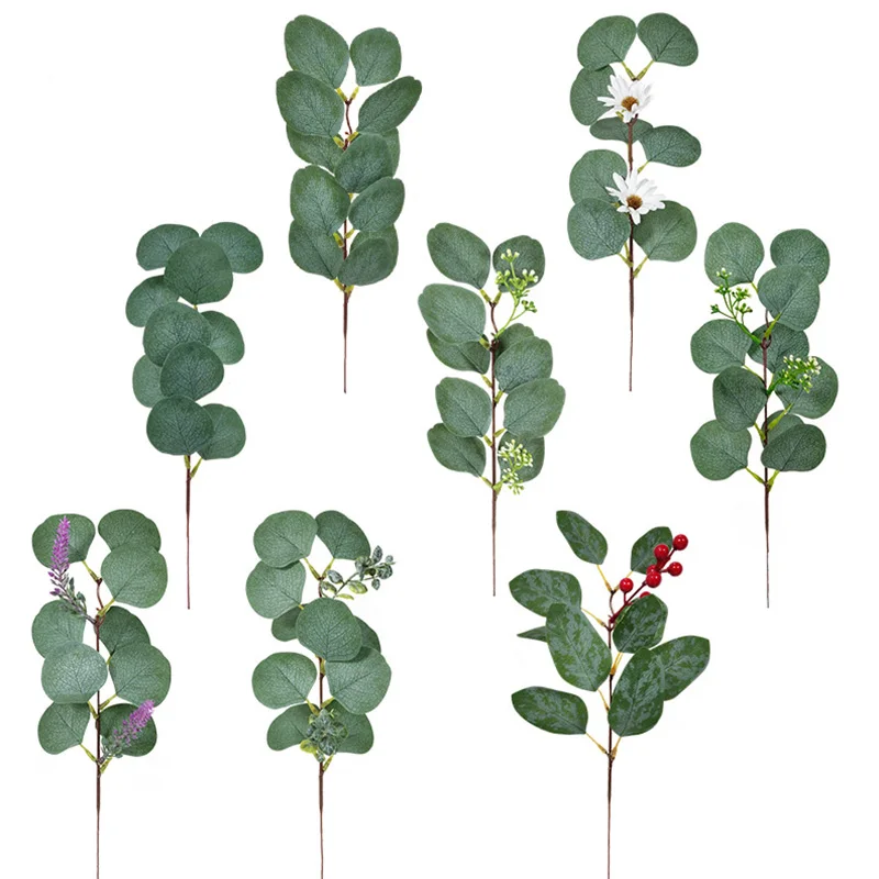 

1Pc Plastic Fake Eucalyptus Leaves Grass Flower Bouquet Wreaths Simulation Plants for Home Wedding Christmas Decorations