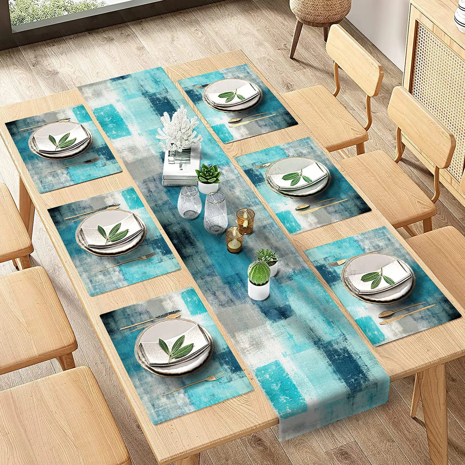 

Деревенская Абстрактная живопись 70 дюймов скатерть для стола с 6 шт. салфеток комбинированный набор обеденный стол декор для свадебной вечеринки