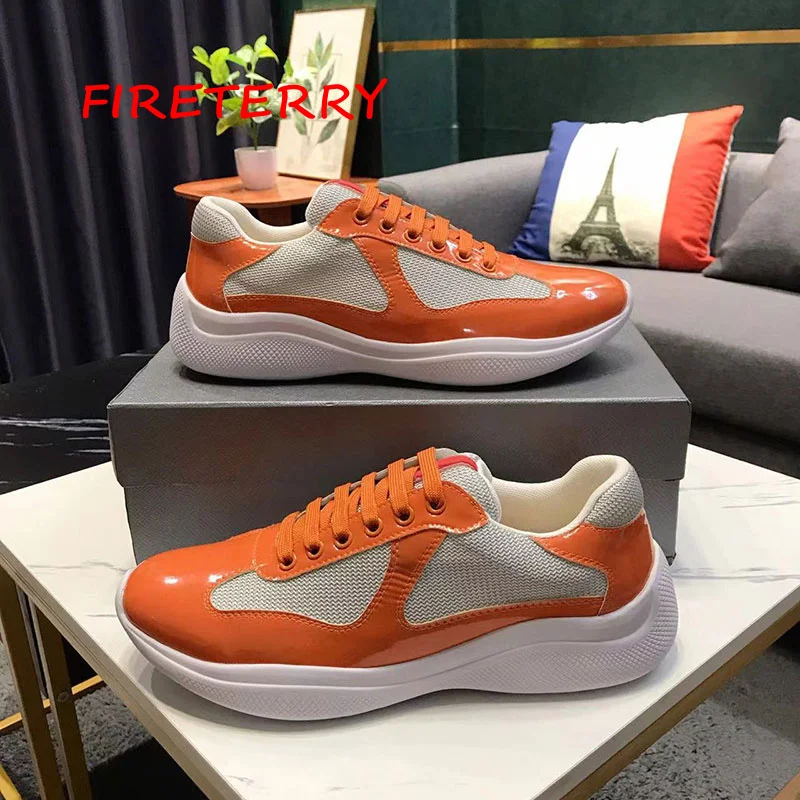 Top Quality Men America's Cup Luxury Shoes Patent Leather And Technical Fabric Designer Causal Sneakers