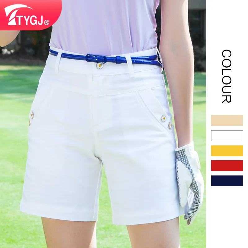 

TTYGJ Summer Golf Pants Ladies Shorts Medium High Waist Daisy Comfortable Casual Sports Ball Pants