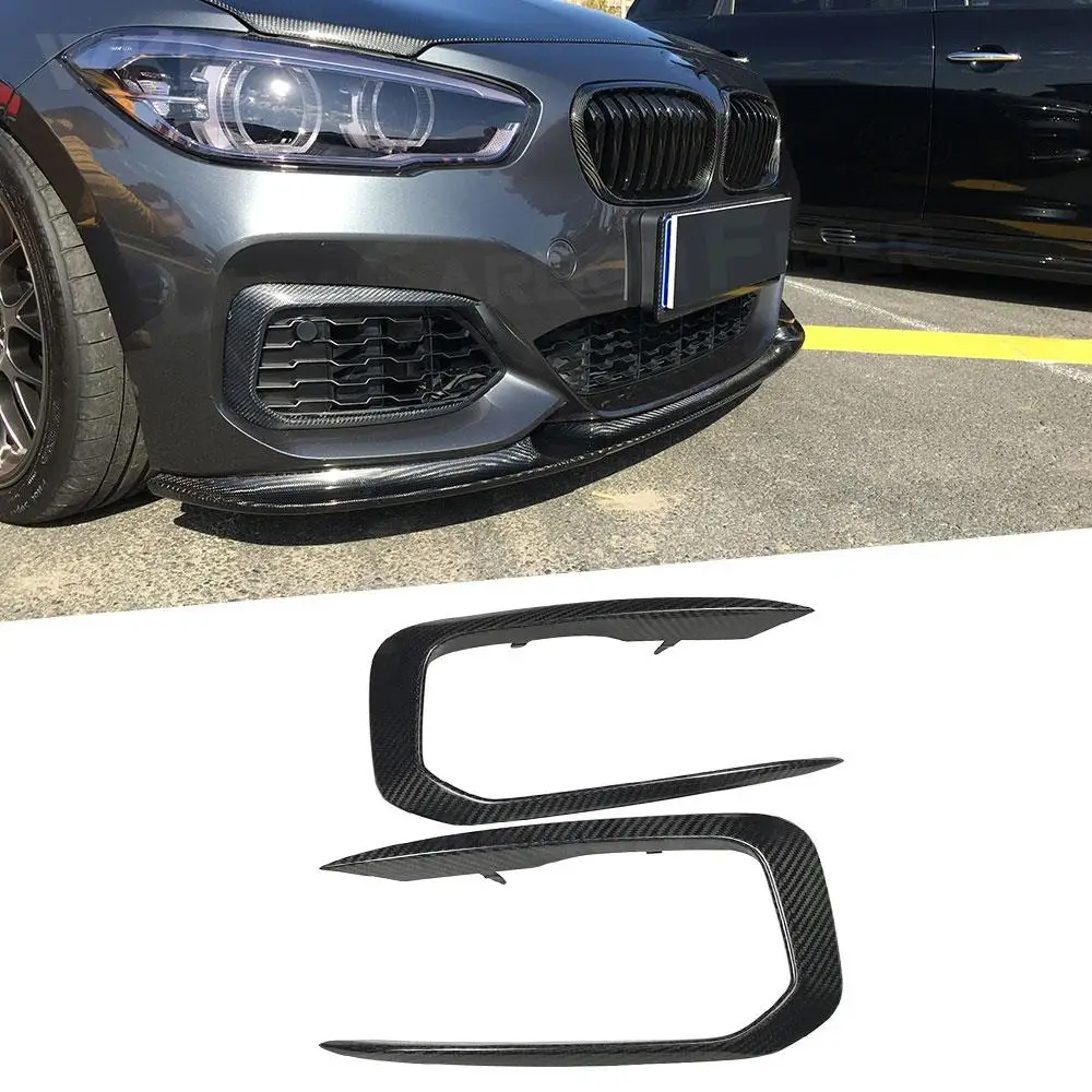 

Dry Carbon Fiber Front Fog Lamp Wind Knife Fangs Trim Strips for BMW 1 Series F20 M Sport M135i M140i Hatchback 2016 - 2018 FRP