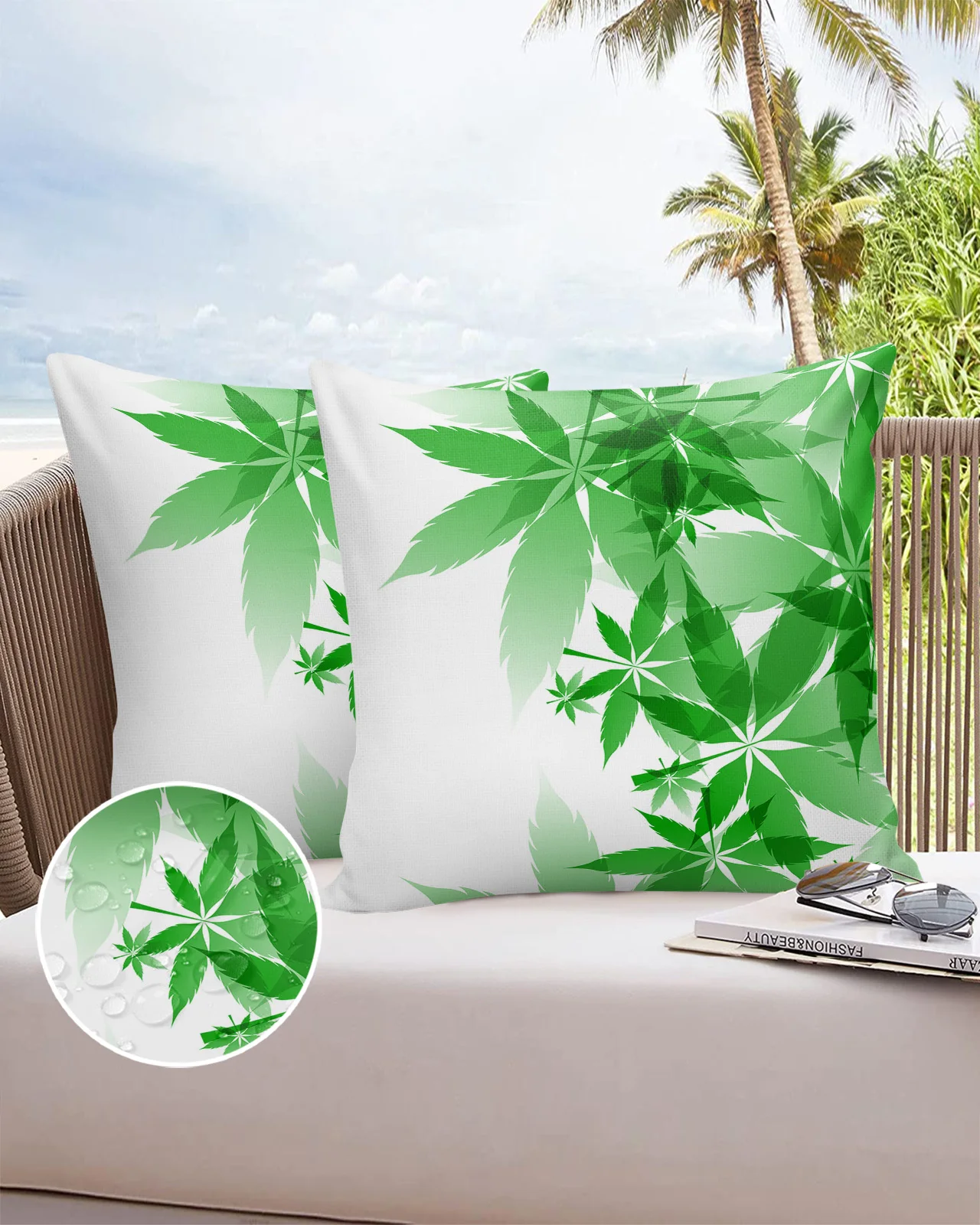 

Green Leaf Gradient Waterproof Pillowcase Decorative Sofa Bed Pillow Cover Home Decor Car Cushion Cover