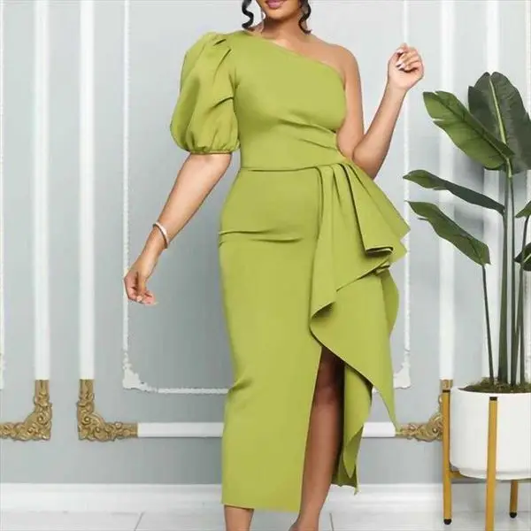 

Womens Clothing Summer Dresses Temperament Waist Controlled Puff Sleeve