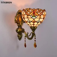 Baroque Art Stained Glass Wall Light Mediterranean Tiffany Crystal Lighting Bedroom Bedside Mirror Front Lamp Bar Church Fixture