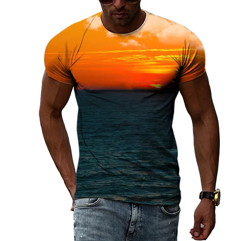New 3D Printing Sunrise Landscape Men/Women's Top Natural Leisure Comfortable T-shirt Fashion Outdoor O-Neck