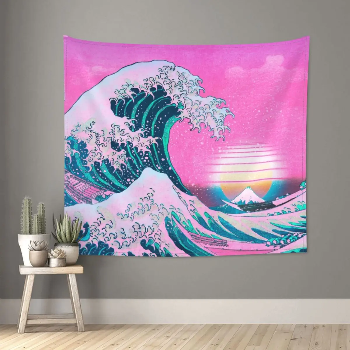 

Настенный Гобелен эстетика Vaporwave Great Wave Kanagawa, настенный гобелен в стиле хиппи, Ретро Закат, украшение для комнаты, домашний декор