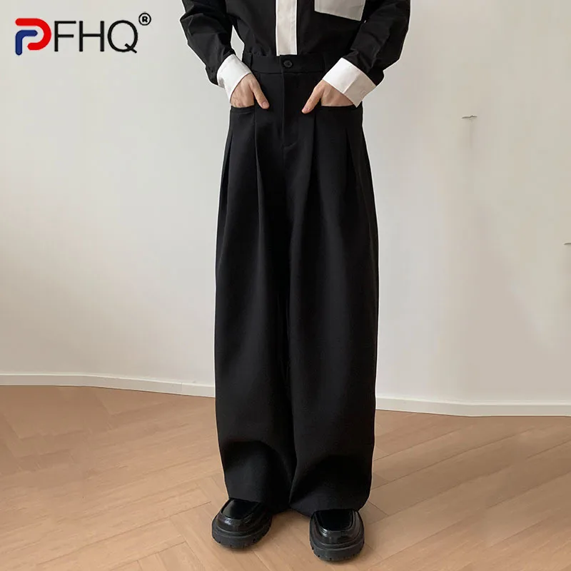 

Мужские прямые брюки PFHQ, свободные однотонные брюки с широкими штанинами, в японском стиле, повседневные элегантные штаны, весна 2023