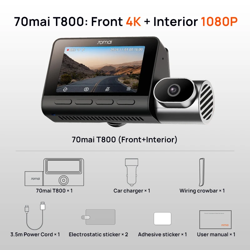 

Глобальная версия 70mai 4K Dash Cam T800 3-канальный HDR Суперконденсатор WiFi 6 Голосовое управление 4G Совместимость 70mai Автомобильный видеорегистратор T800