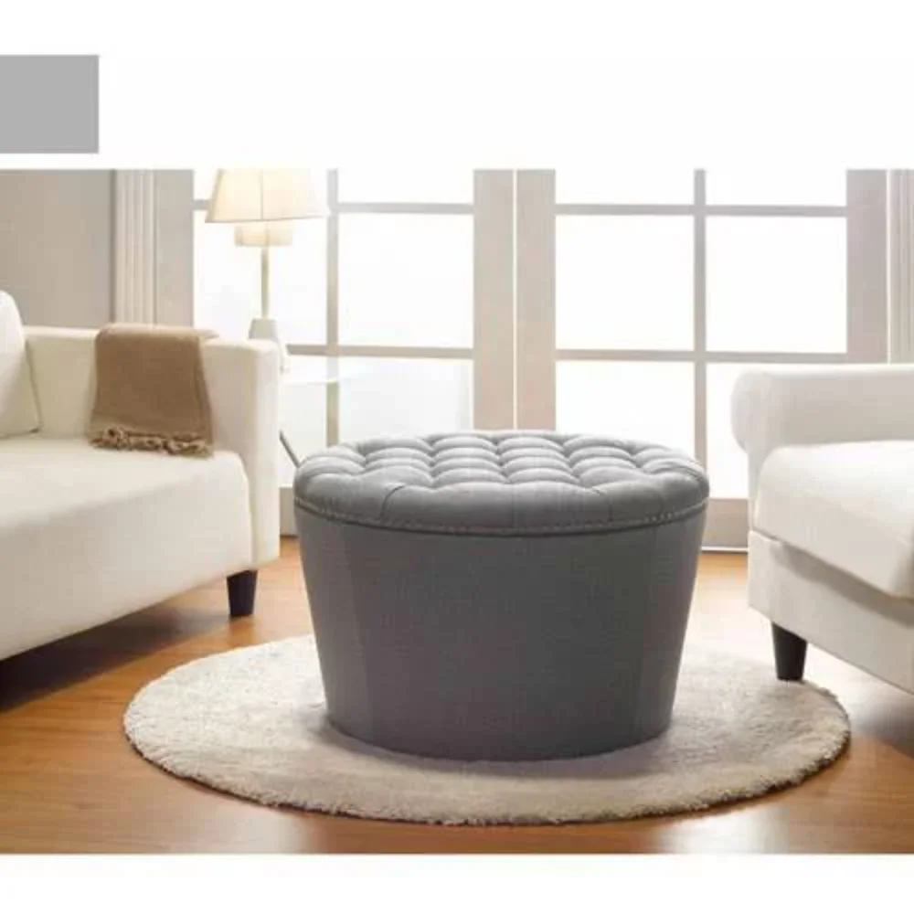 

Better Homes & Gardens Round Tufted Storage Ottoman with Nailheads, Gray