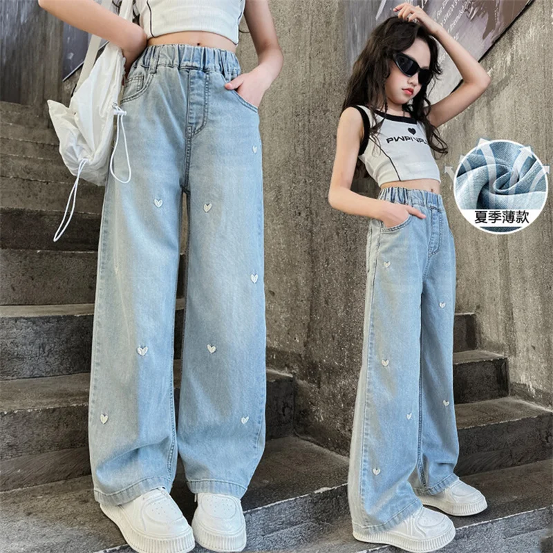 Новинка 2024 стильные джинсы для девочек на раннюю лето и весну модные трендовые