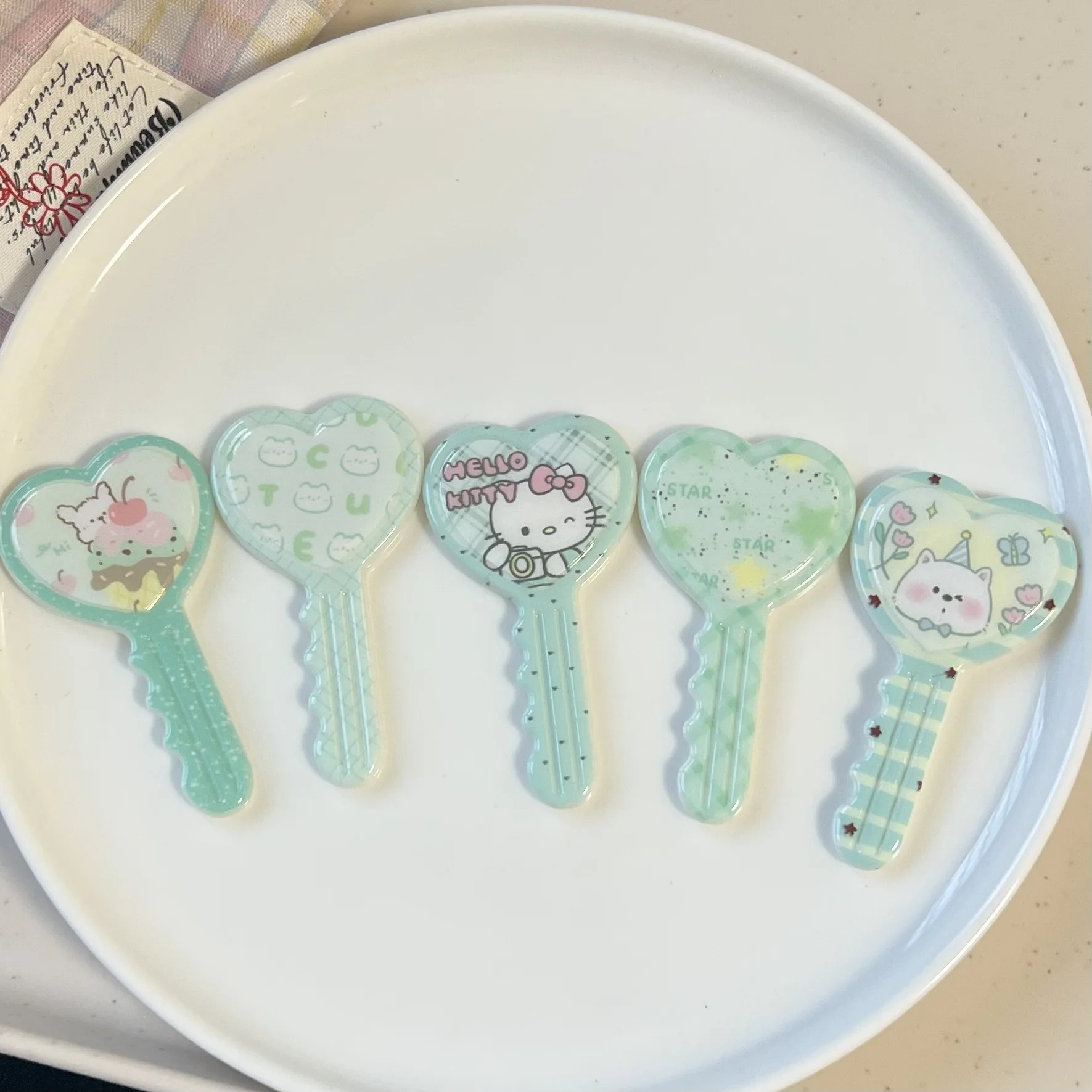 5 шт. miniso зеленая любовь kitty мультяшная серия резиновые кабошоны из смолы