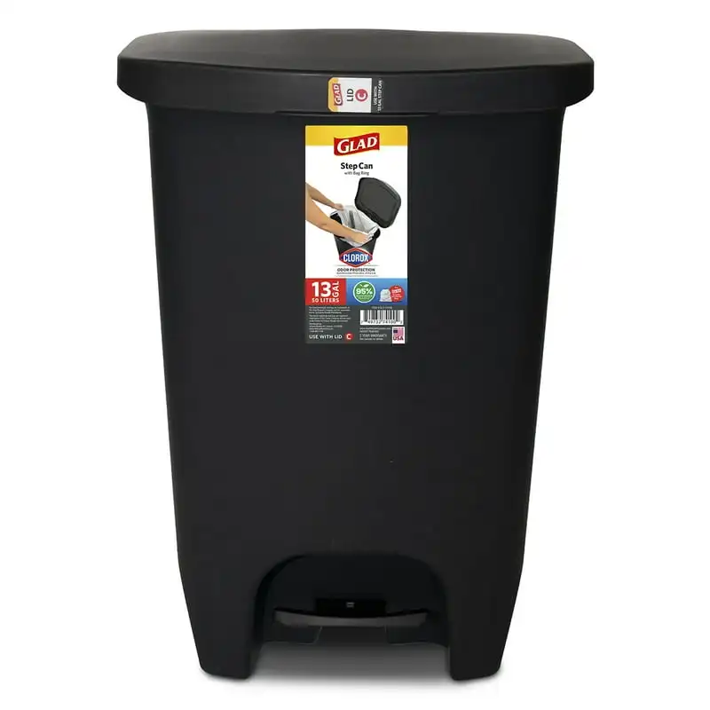 

Step-on Kitchen Trash Can, 13 gallon, with Clorox Odor Defense, Black Trash can bedroom Outdoor trash can Automatic garbage bin