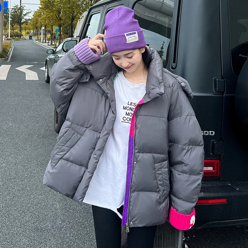 2022 new winter women's parka casual thickening warm color matching pattern ladies winter knitted coat loose coat jacket coat