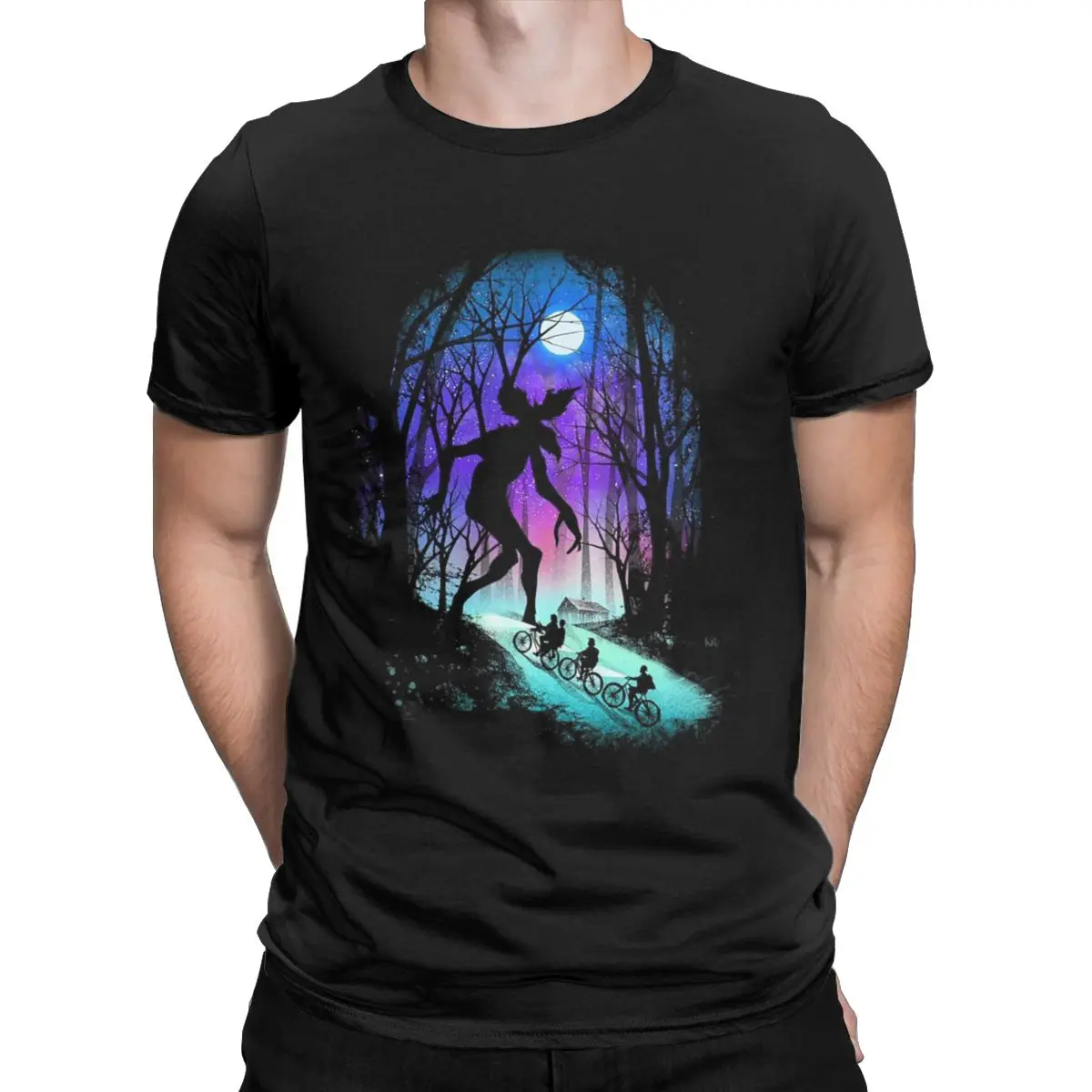

Stranger Things Merch Classic T Shirt for men demogorgon with bikes Tees Short Sleeve O Neck T-Shirts Pure Cotton Summer Tops