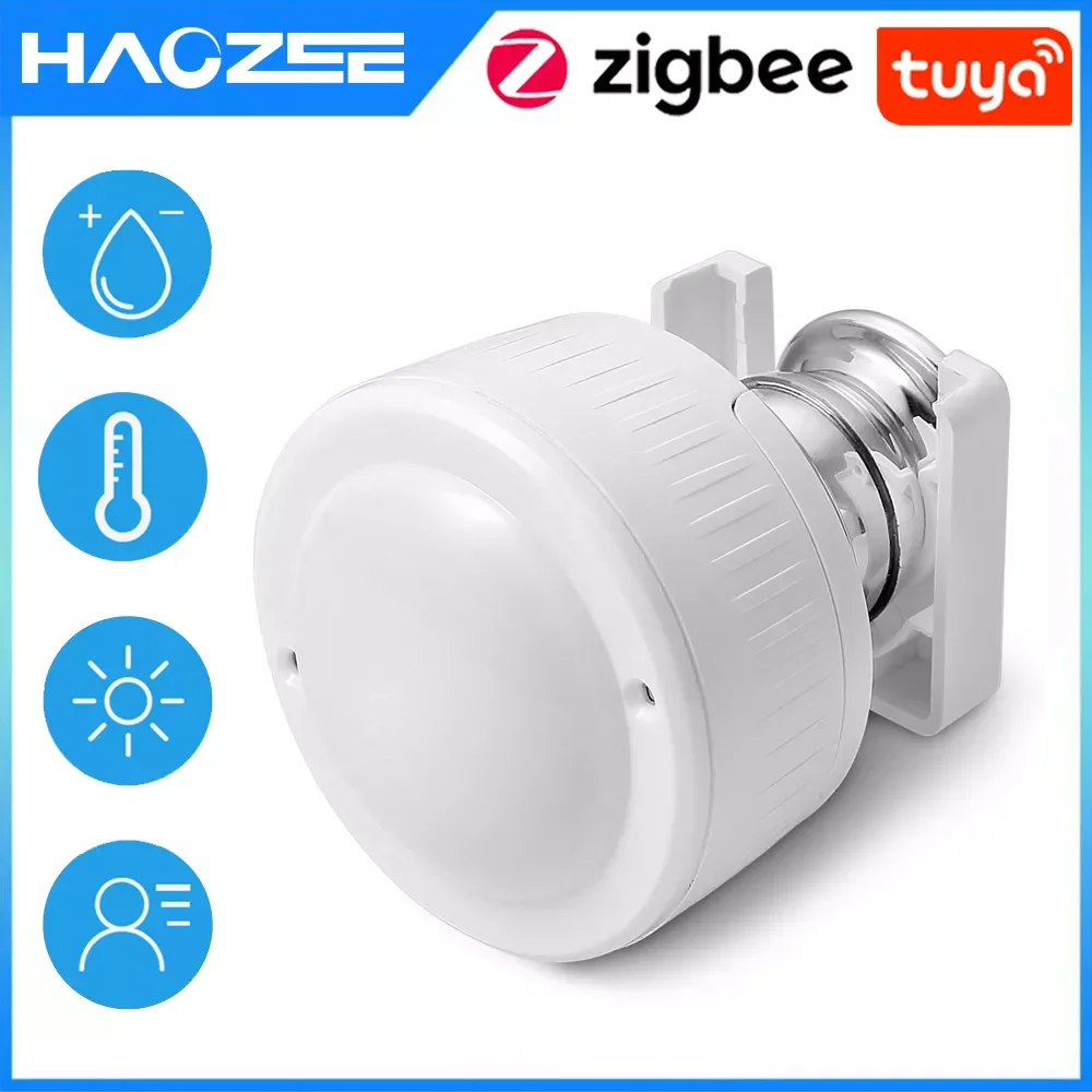 

Tuya ZigBee Multi-Sensor 4 in 1 Smart PIR Motion Humidity Light Temperature Sensor USB Charge Or Battery Operated