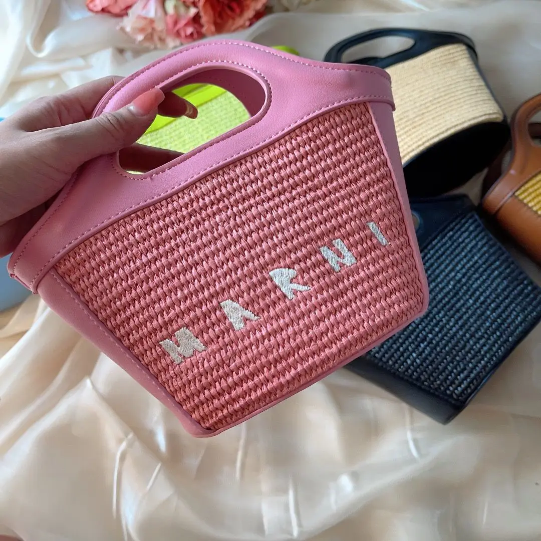 2023 New Summer Classic Woven Vegetable Basket, Handbag, Straw Bag, Shoulder Bag, Genuine Leather Woven Beach Straw Woven Handhe
