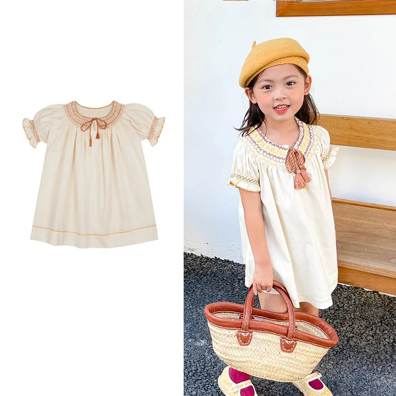 

Retro Kids Dress Summer 2022 Summer Spring Retro Embroid Retro Dress for Little Girls Girl Dresses Summmer Girls Floral Outfit