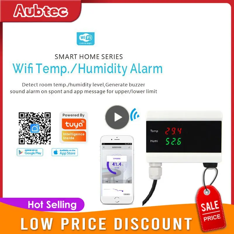 

Led Backlight Humidity Temperature Detection Sensor Black Intelligent Temperature Sensor Smart Built-in Alarm Buzzer Wifi Tuya
