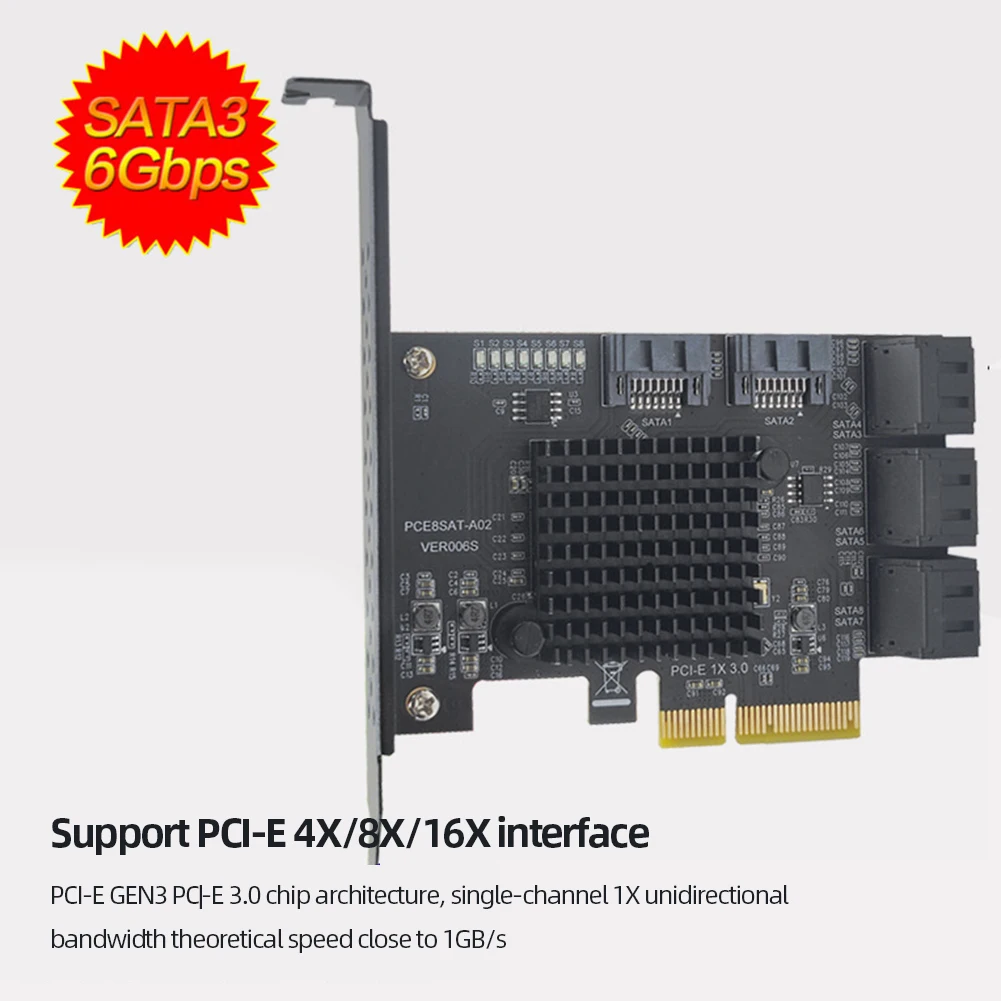 

GEN3 SSD Riser Card SATA 3.0 PCIE Extension Board PCI-E 4X To 8 Port HDD Adapter Controller Hub Multiplier for 2U Desktop Case