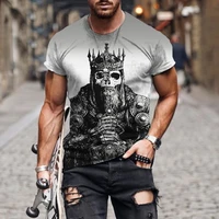 mens summer casual short sleeve o neck tee with 3d dark print horror skull breathable oversized fashion tee