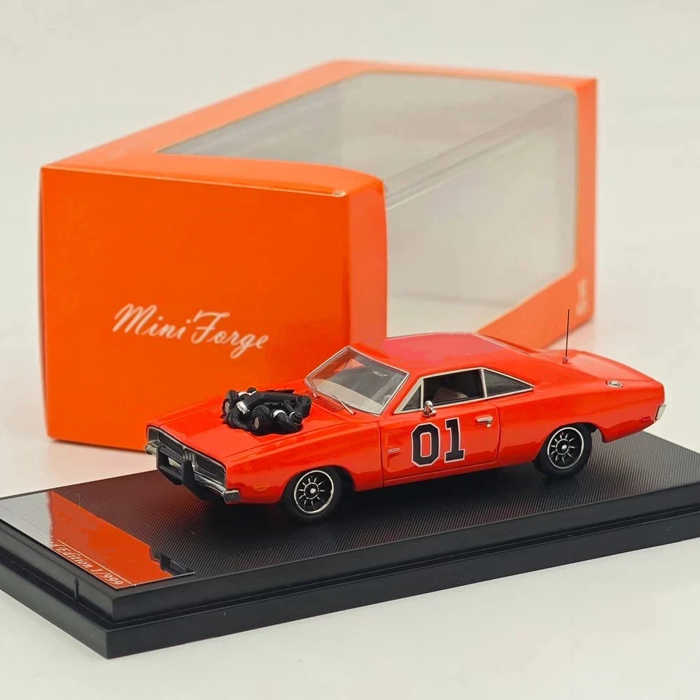 Фото Миниатюрная модель автомобиля Mini Forge 1:64 для Charger 1969 года, версия General Lee, с открытым двигателем V8, литая, лимитированная серия, редкая коллекционная модель, подарки №2