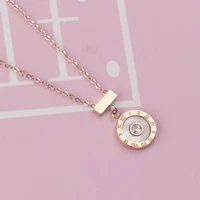 new fashion stainless roman number inlaid stone mother shell rose gold titanium steel clavicle necklace jewelry