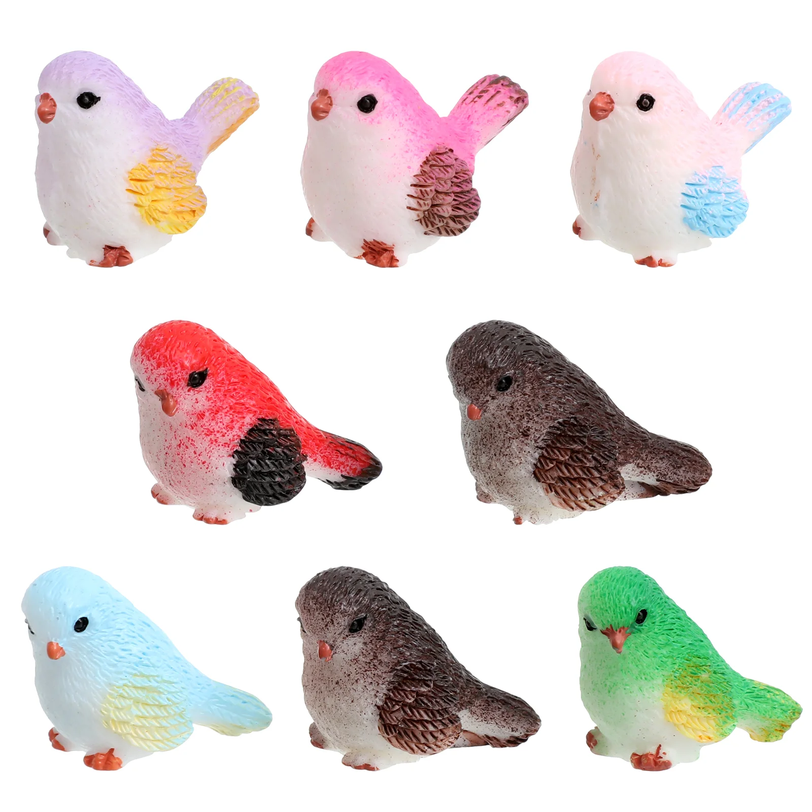 

8 Pcs Cartoon Bird Ornaments Adorable Little Playthings Bonsai Decors Toy Animal Model Resin Synthetic Mini Scene Decorations