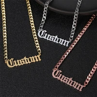 personalized customized name necklace old english font stainless steel cuban chian for women vintage jewelry accessories
