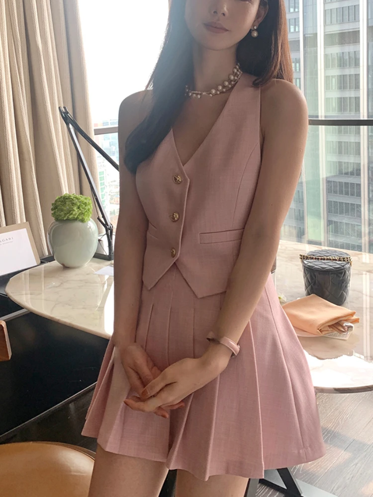 

2023 Summer 2 Piece Dress Set Women Casual Y2k Crop Tops Vest + Mini Skrit Korean Fashion Suits Office Lady Elegant Clothing
