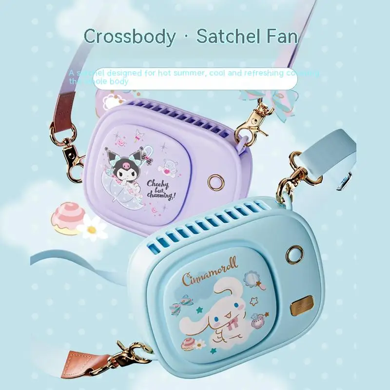 

Anime Sanrio Crossbody Hanging Neck Electric Fan Kuromi Cinnamoroll Mini Portable Student Dormitory Silent Leaf Free Fan Gift