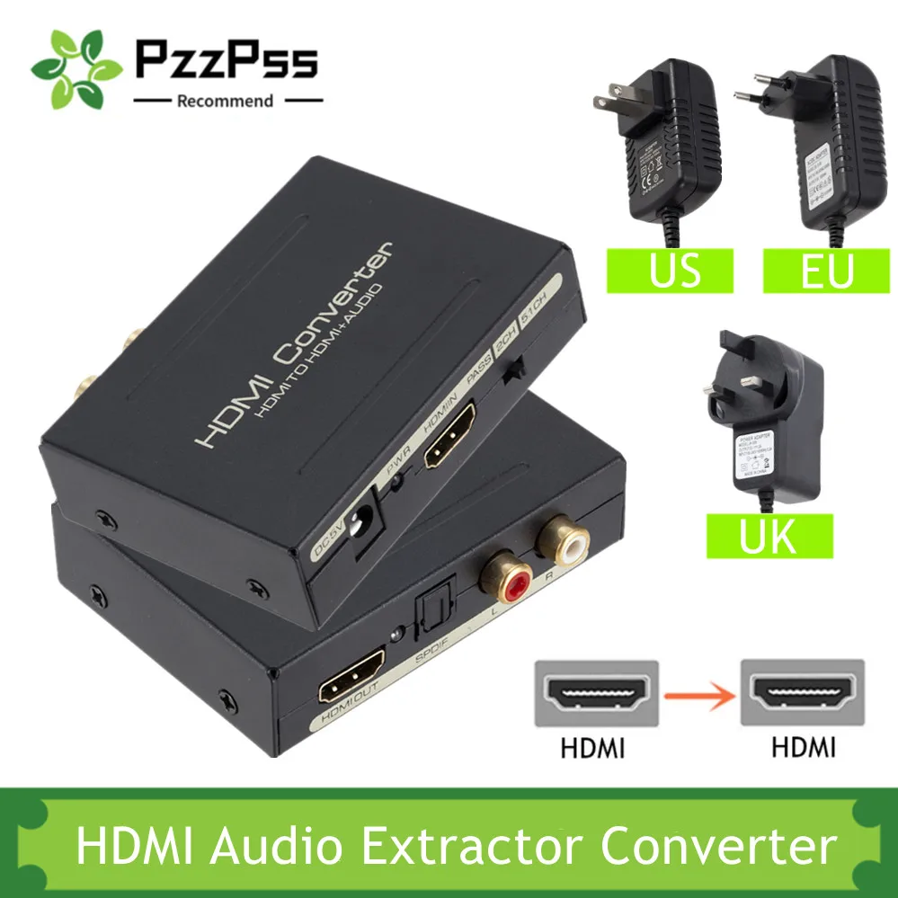 

PzzPss 1080P HDMI-Совместимый оптический SPDIF RCA аналоговый аудио экстрактор преобразователь с поддержкой L/R 2-канальный 5.1CH Surround