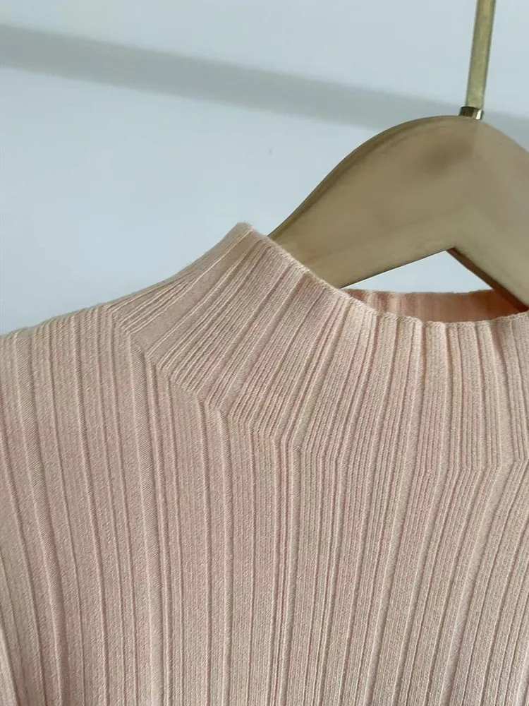 

Women Half High Collar Ribbed Knitted Sweater New 2020 Spring Long Sleeve Slim Knitwear Pullover