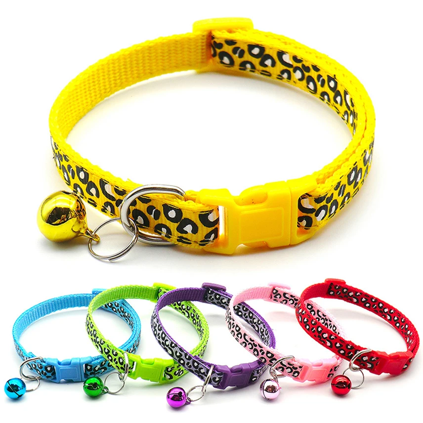 

Leopard Cat Collars Bell Adjustable Buckle Funny Pet Collars Dog Neck Strap Kitten Collar Small Dogs Chihuahua Pet Products