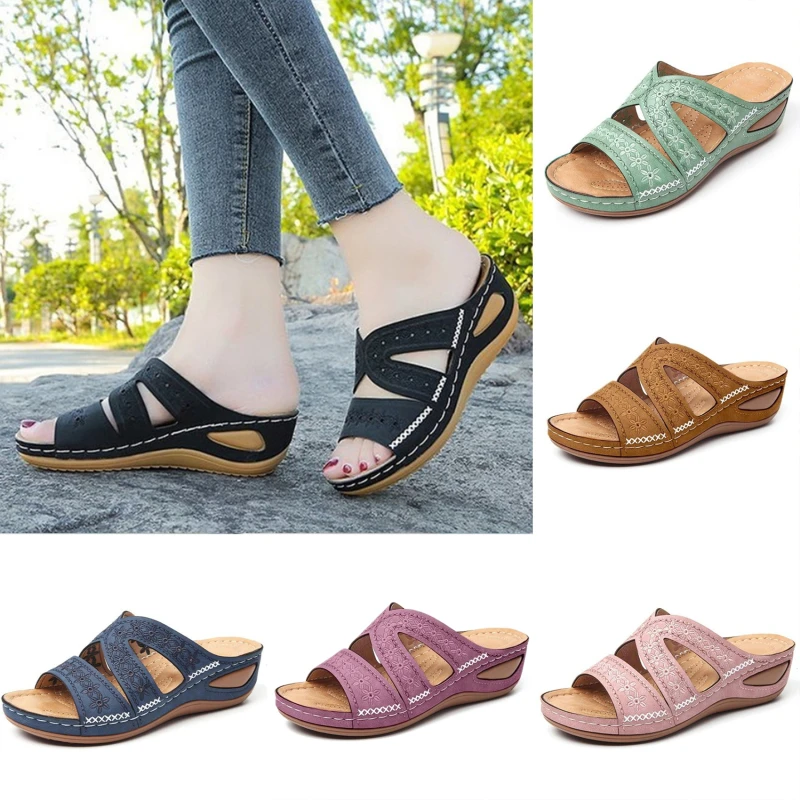 Ladies Sandals Wedge Heel Platform Peep-Toes Shoes Multicolor Embroidered Sandals for Women
