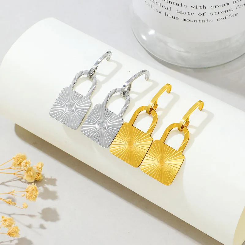 

European And American New Gold Lock Stainless Steel Pendant Earrings Advanced Design Titanium Steel Earrings 2022 Trendy Jewelry